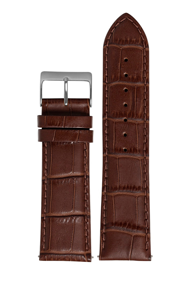 Pulseira Couro Marrom Tipo Croco Fivela Prata PU168CRM (22mm)