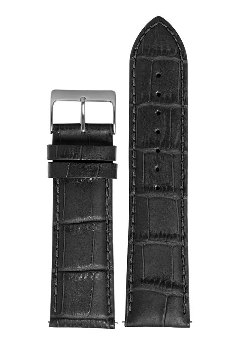 Pulseira Couro Preto Tipo Croco Fivela Prata PU168CRP (22mm)