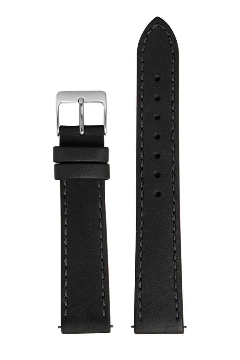 Pulseira Couro Lisa Preto Fivela Prata PU1015 (18mm)