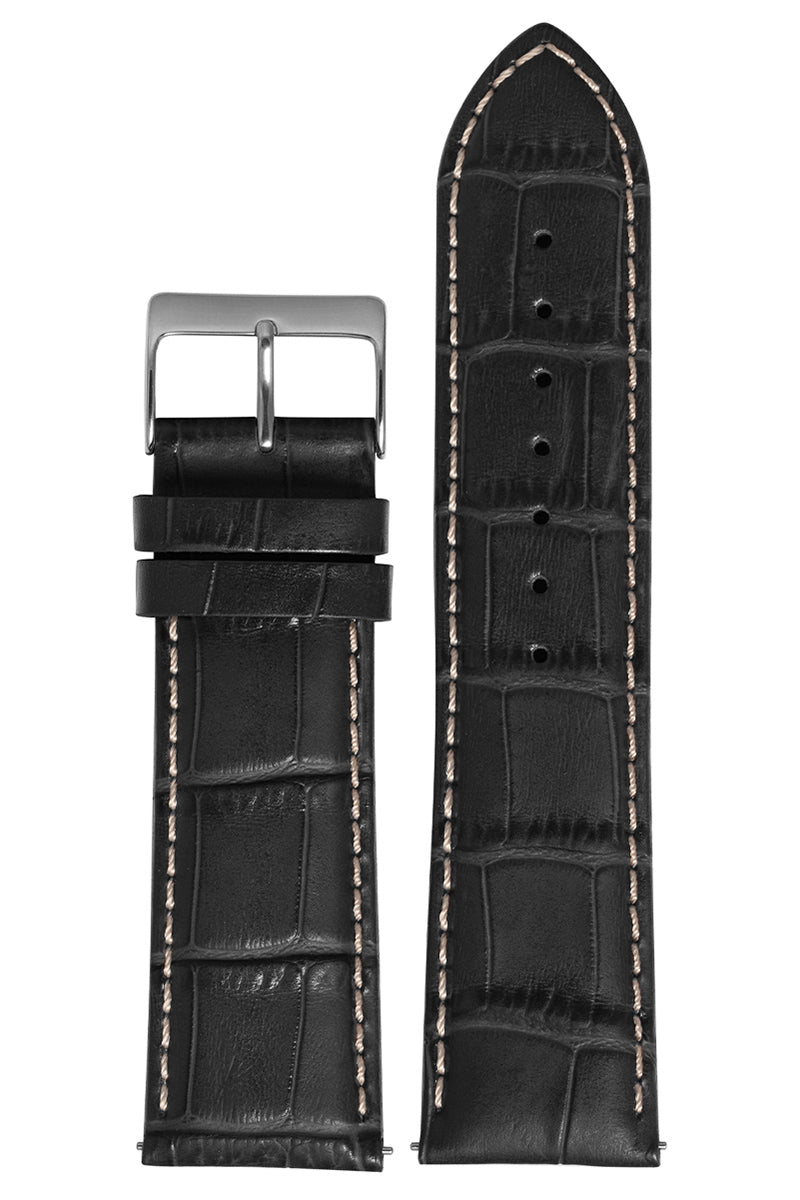 Pulseira Couro Preto Fivela Prata PU1022 (24mm)