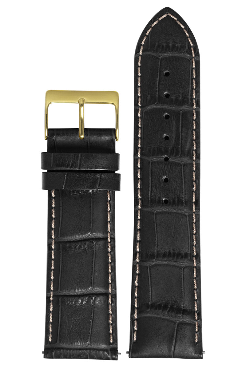Pulseira Couro Preto Fivela Dourado PU1022.2 (24mm)
