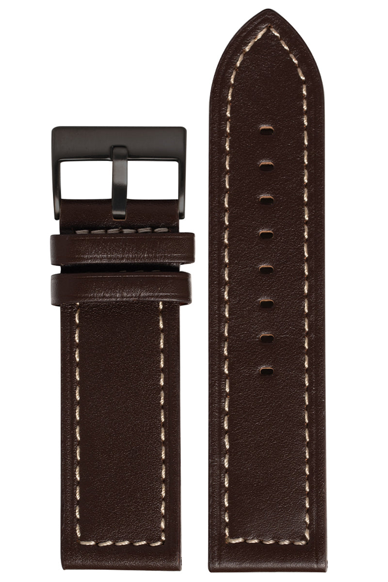 Pulseira Couro Reta Marrom Fivela Preto PU093 (24mm)