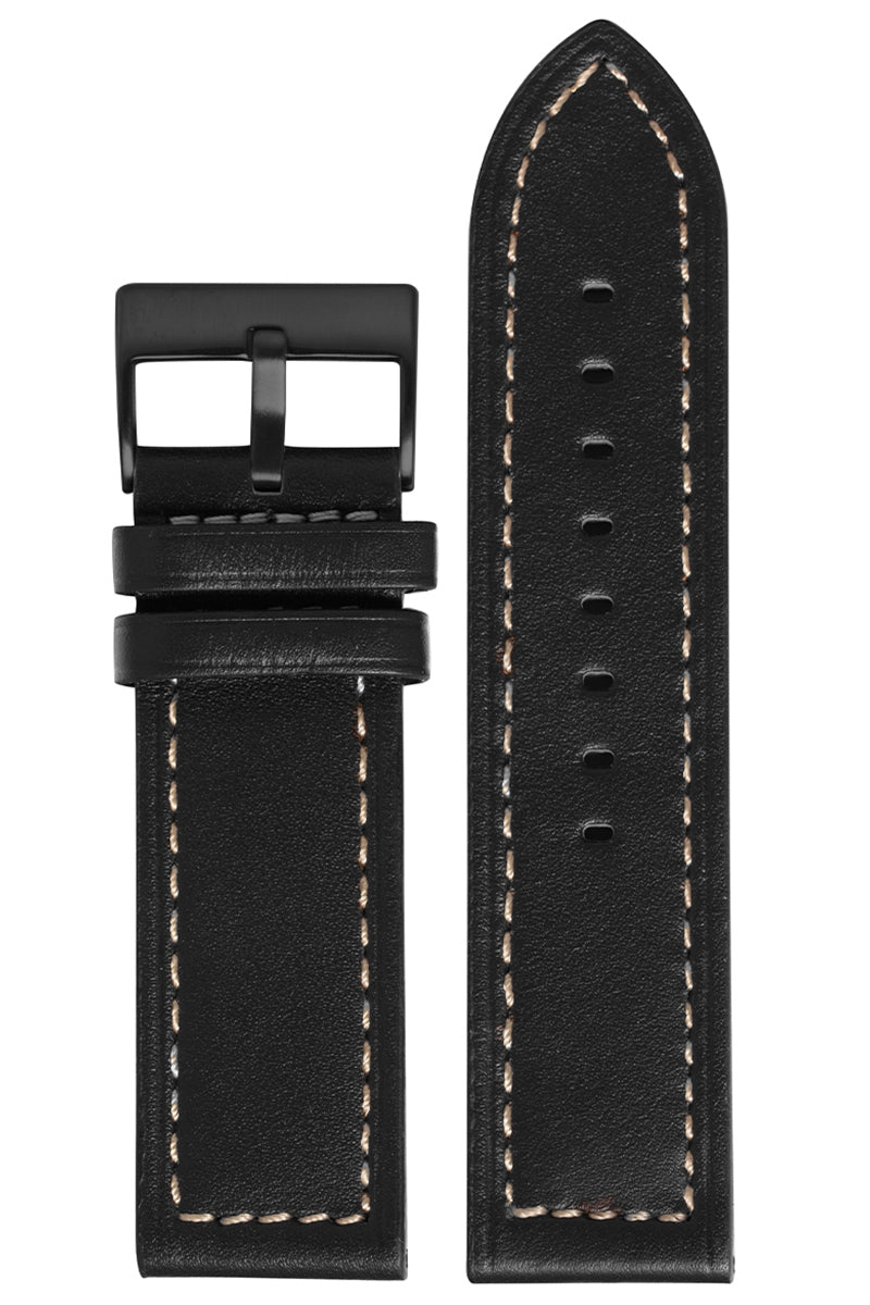 Pulseira Couro Reta Preto Fivela Preto PU094 (24mm)