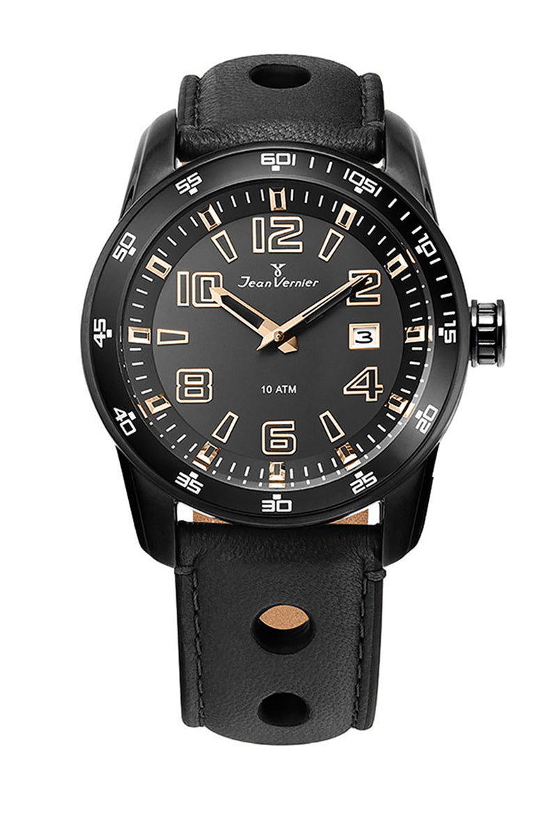 Relógio Jean Vernier Pulseira Couro Original Calendário Masculino 10ATM  JV005207
