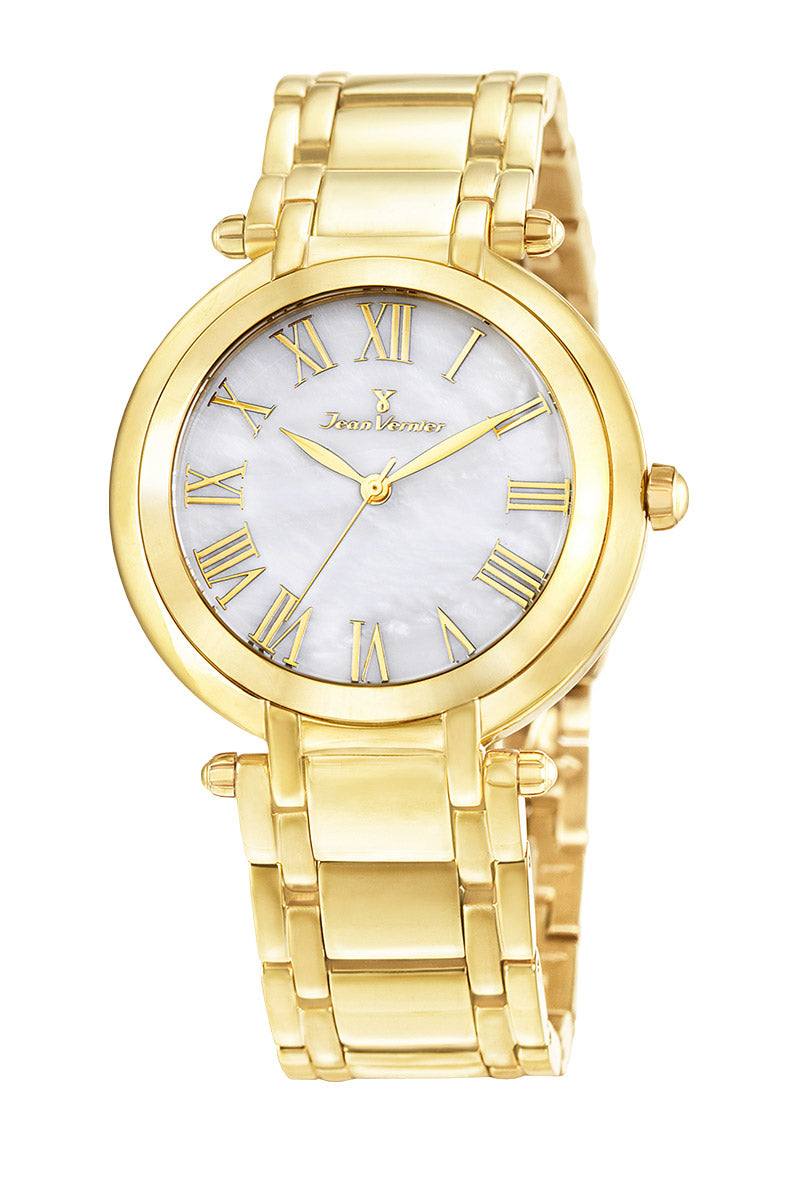 Relógio Jean Vernier Aço Inoxidável Dourado Feminino Movimento Suíço JV01001