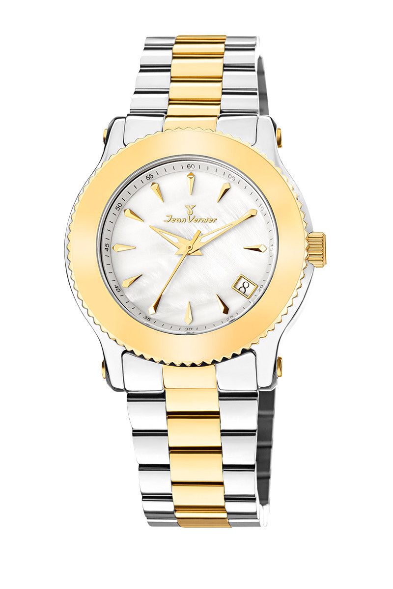 Relógio Jean Vernier Feminino Calendário Bicolor Movimento Suíço JV01024