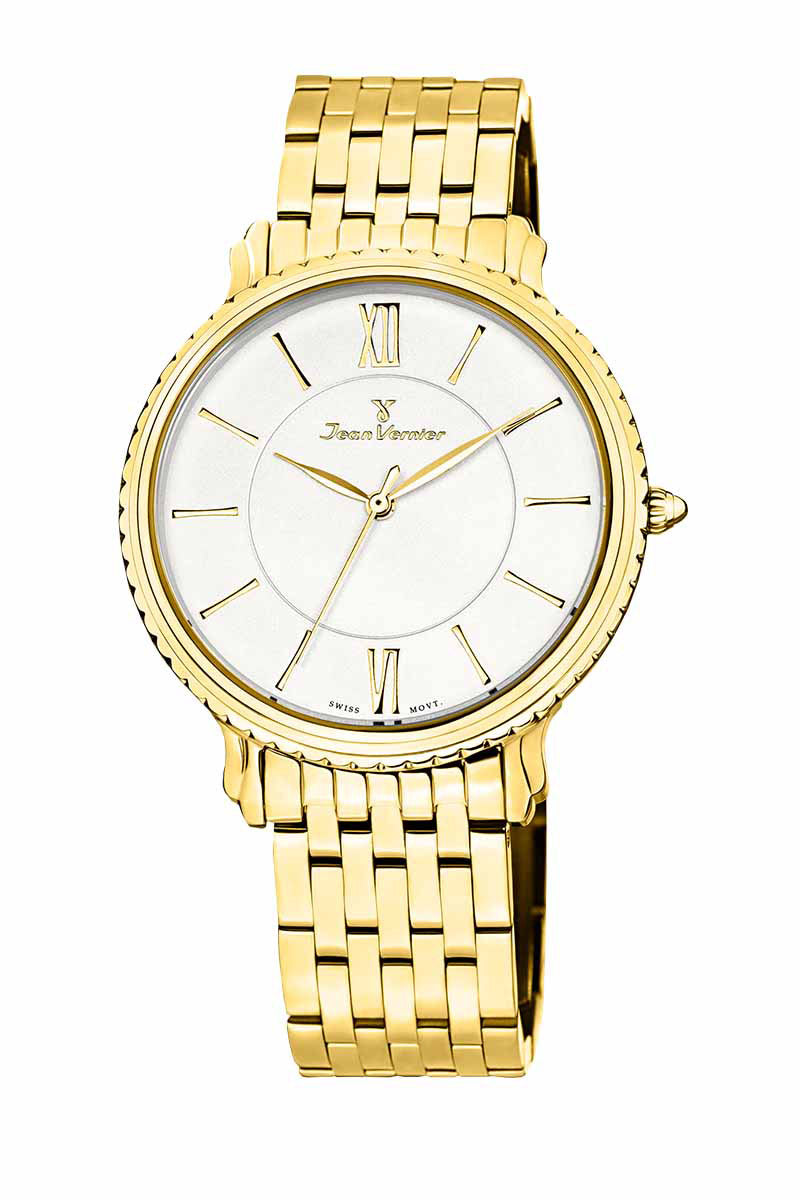 Relógio Jean Vernier Dourado Masculino Calendário Movimento Suíço JV01025
