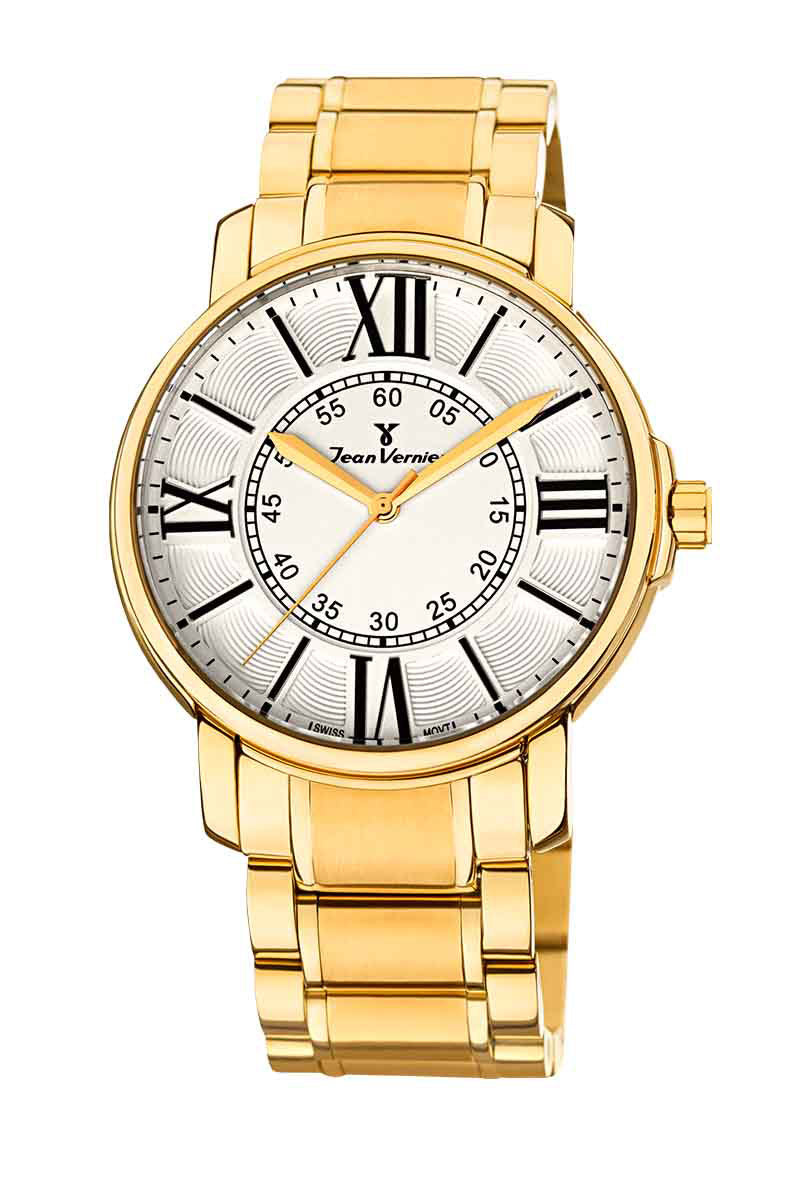 Relógio Jean Vernier Dourado Masculino Fecho Duplo  Movimento Suíço JV01155