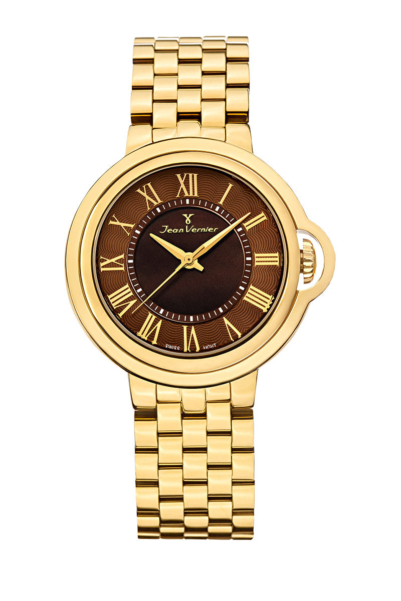 Relógio Jean Vernier Aço Dourado Fecho Duplo  Movimento Suíço JV01148