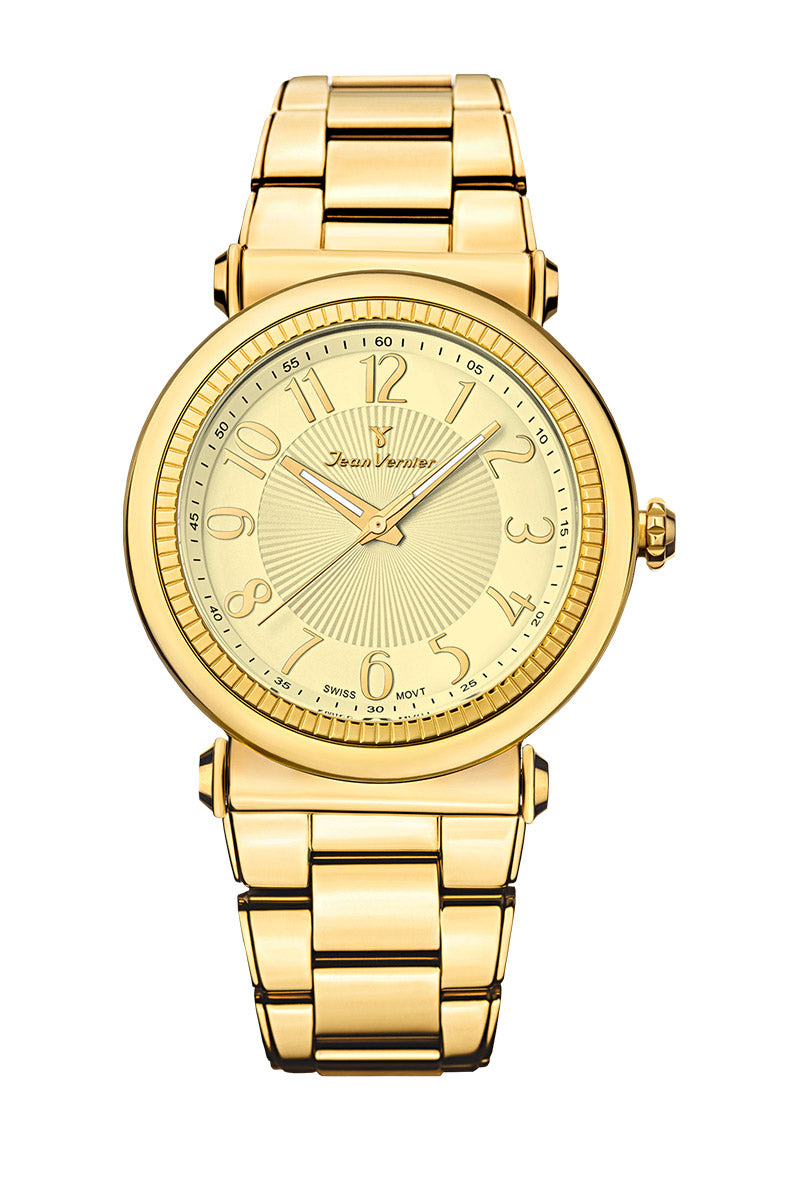Relógio Jean Vernier Aço Dourado Movimento Suíço JV01147