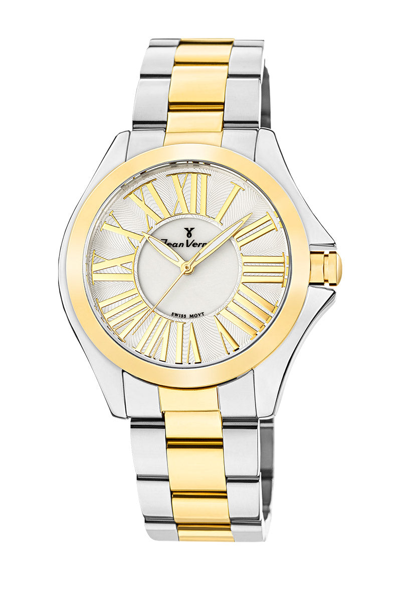 Relógio Jean Vernier Pulseira Aço Bicolor Feminino Movimento Suíço JV01123