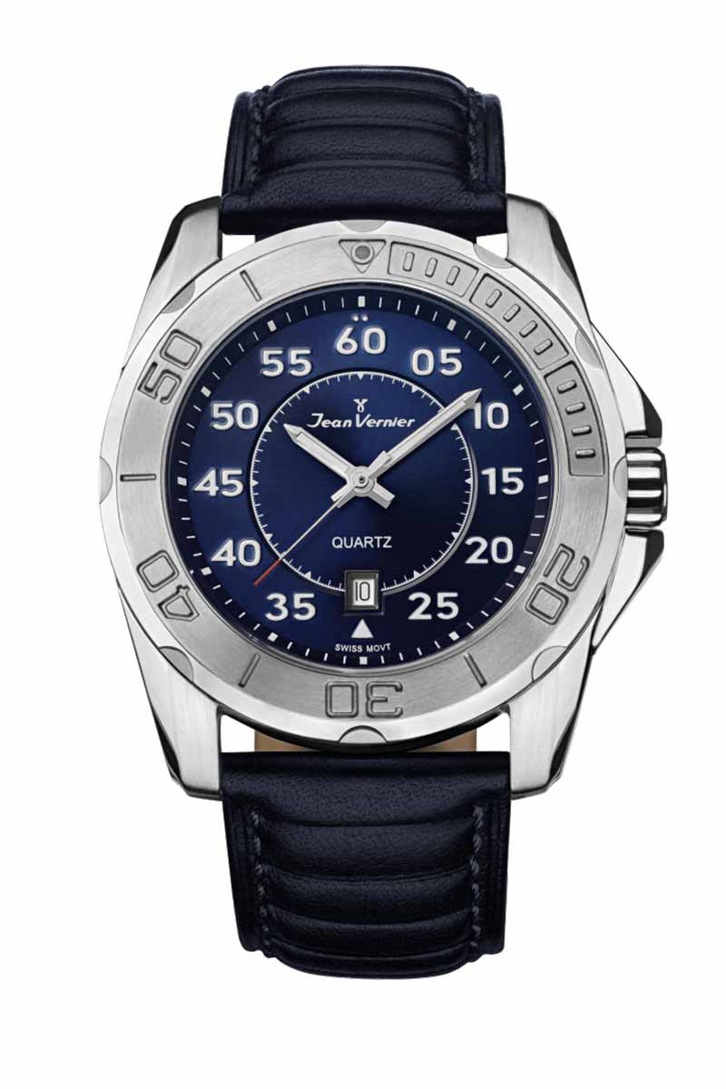 Relógio Jean Vernier Azul Calendário Movimento Suíço JV61211A