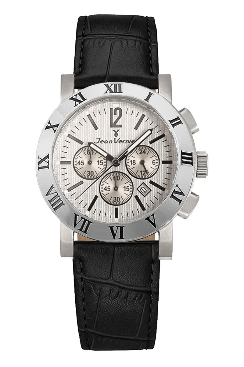 Relógio Jean Vernier Couro Preto Cronógrafo JV00251CRP