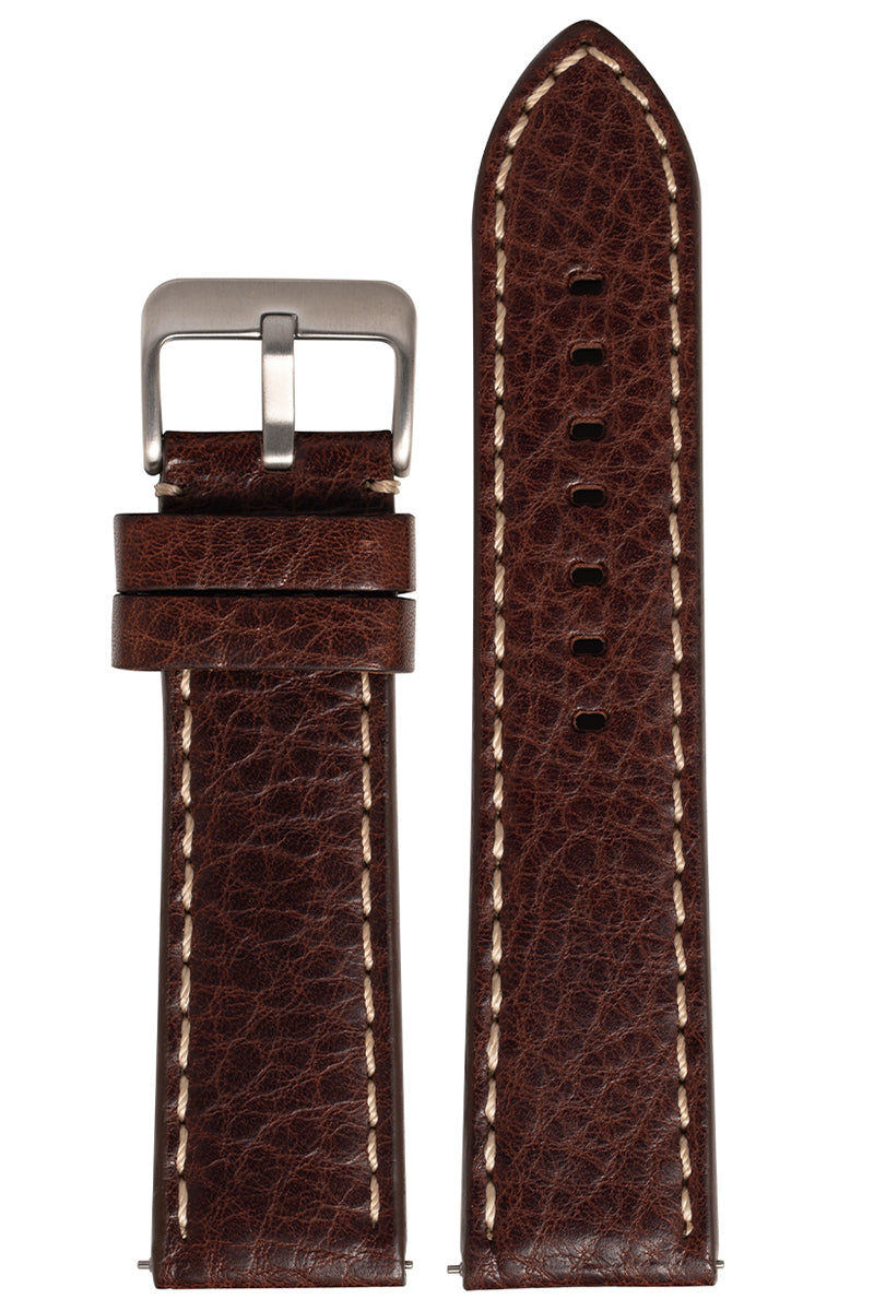 Pulseira Couro Enrugado Marrom Fivela Prata PU1024 (24mm)