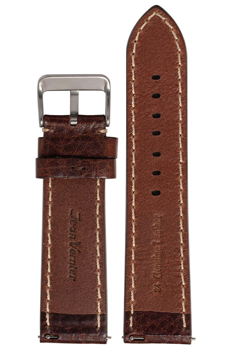 Pulseira Couro Enrugado Marrom Fivela Prata PU1024 (24mm) - Imagem 2