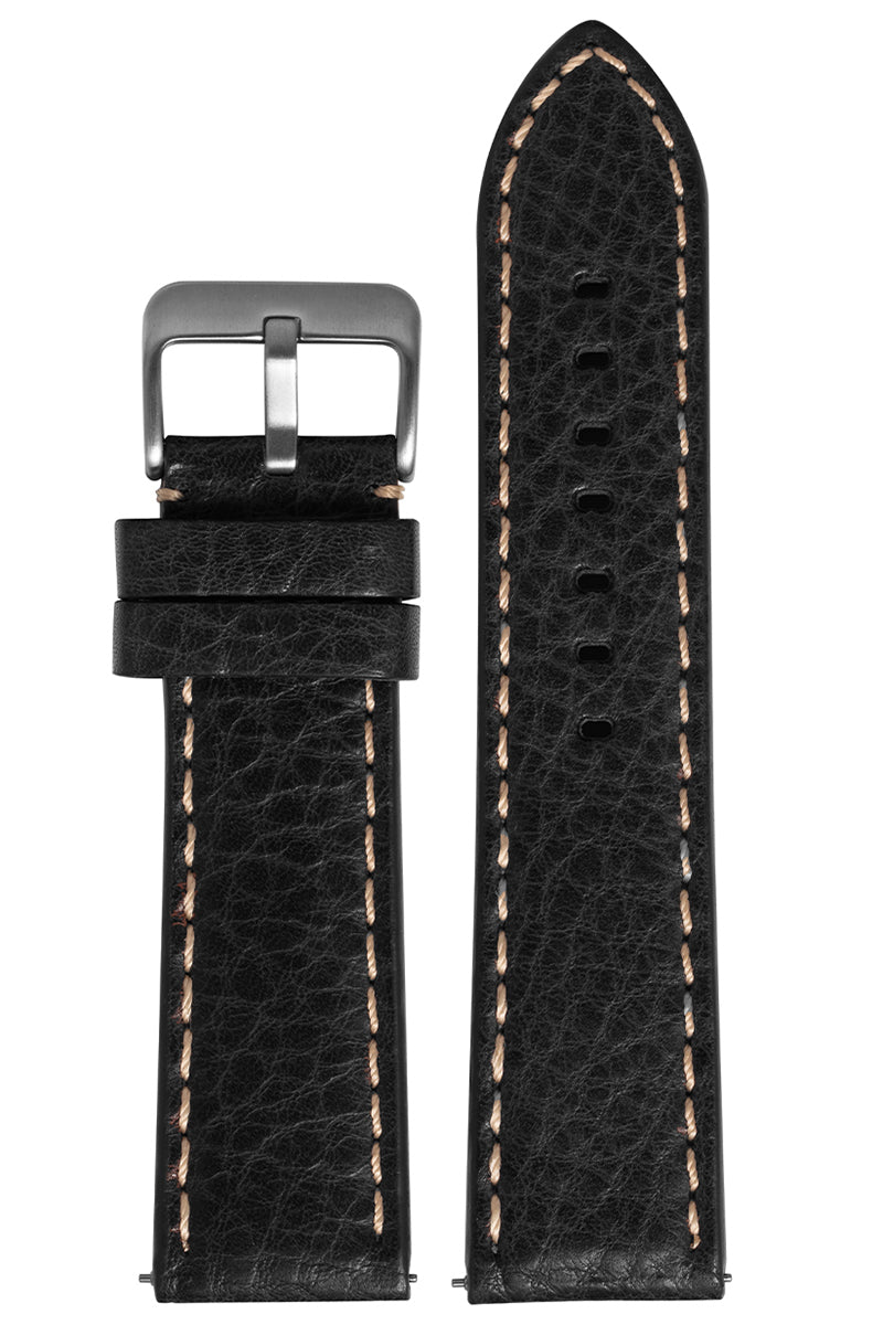 Pulseira Couro Enrugado Preto Fivela Prata PU1023 (24mm)