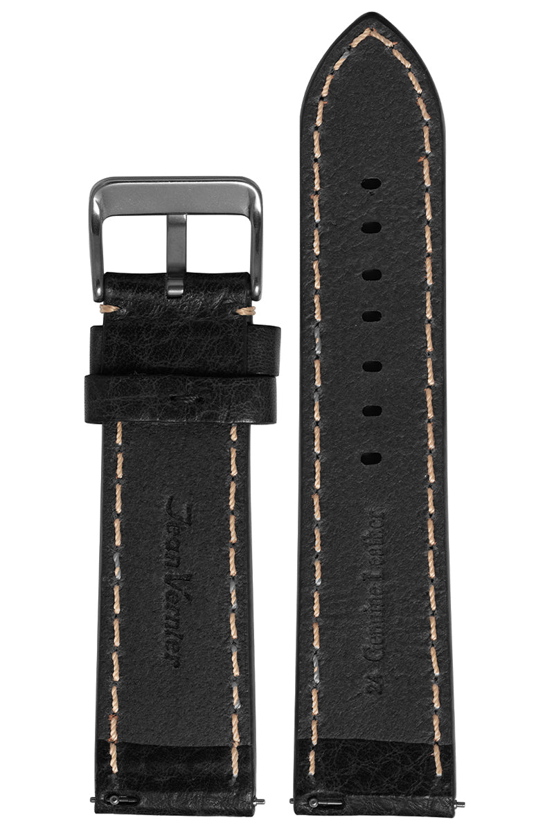 Pulseira Couro Enrugado Preto Fivela Prata PU1023 (24mm) - Imagem 2