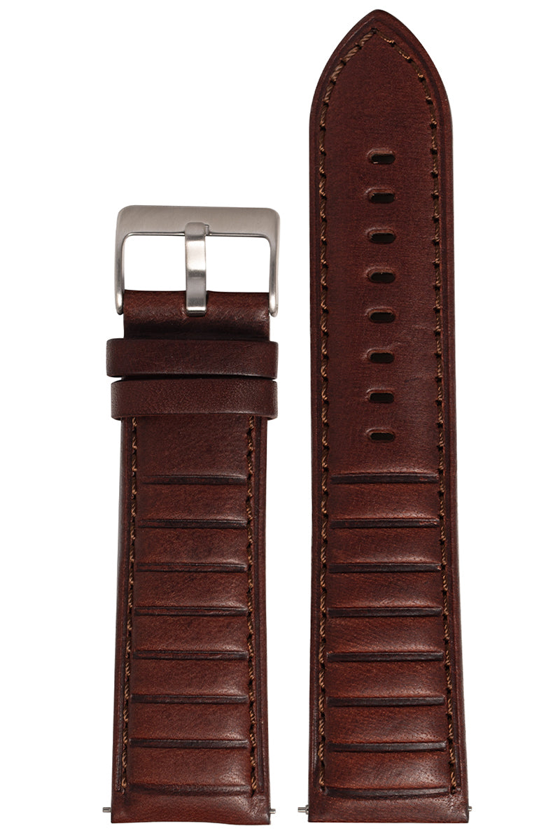 Pulseira Couro Gomo Marrom Fivela Prata PU1019 (24mm)