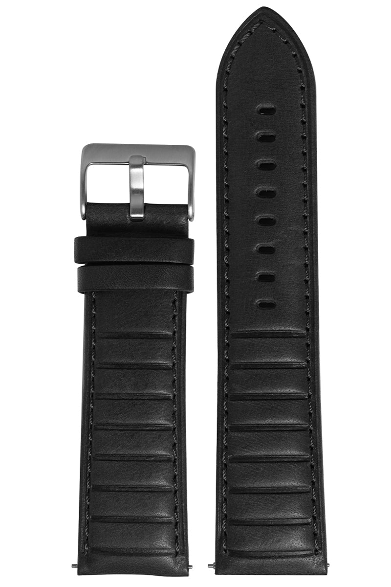 Pulseira Couro Gomo Preto Fivela Prata PU1018 (24mm)