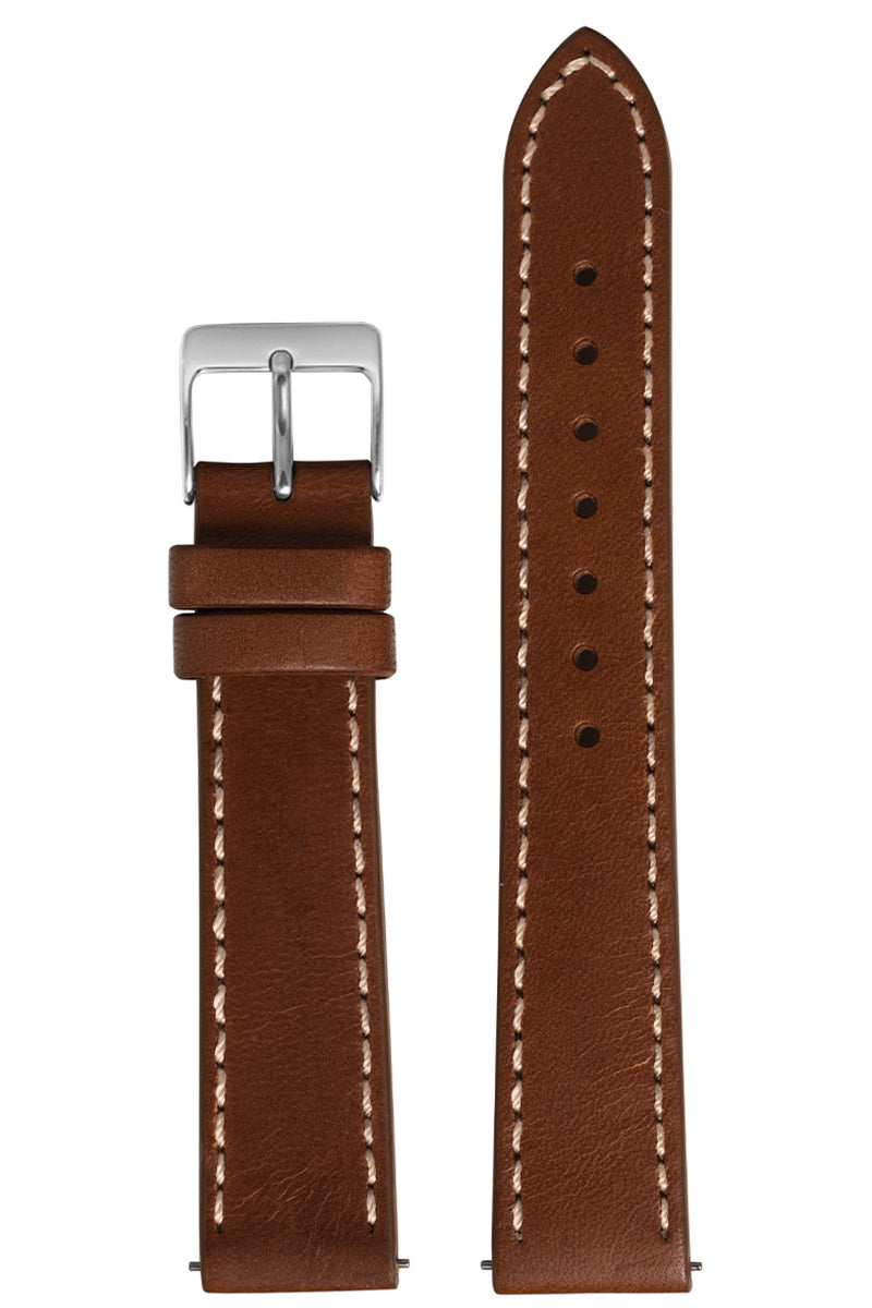 Pulseira Couro Lisa Marrom Fivela Prata PU1013 (18mm)