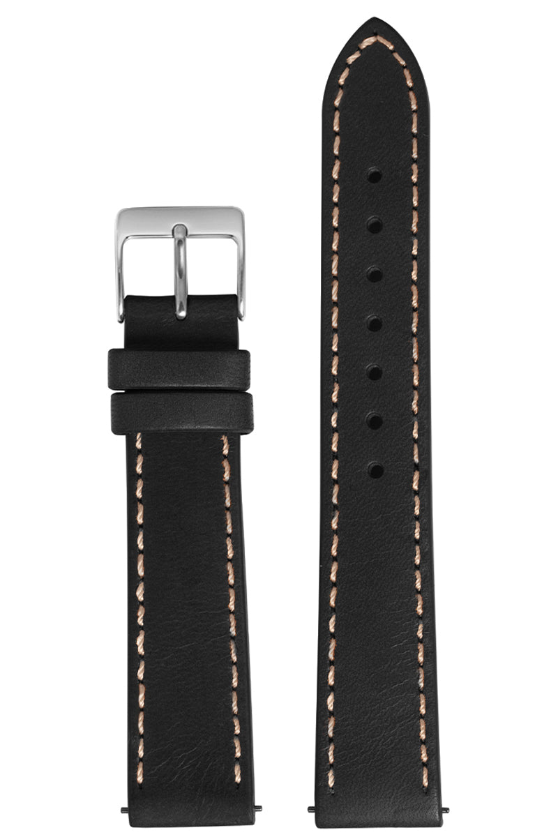 Pulseira Couro Lisa Preto Fivela Prata PU1006.3 (20mm)