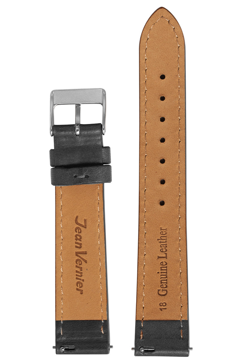 Pulseira Couro Lisa Preto Fivela Prata PU1015 (18mm) - Imagem 2