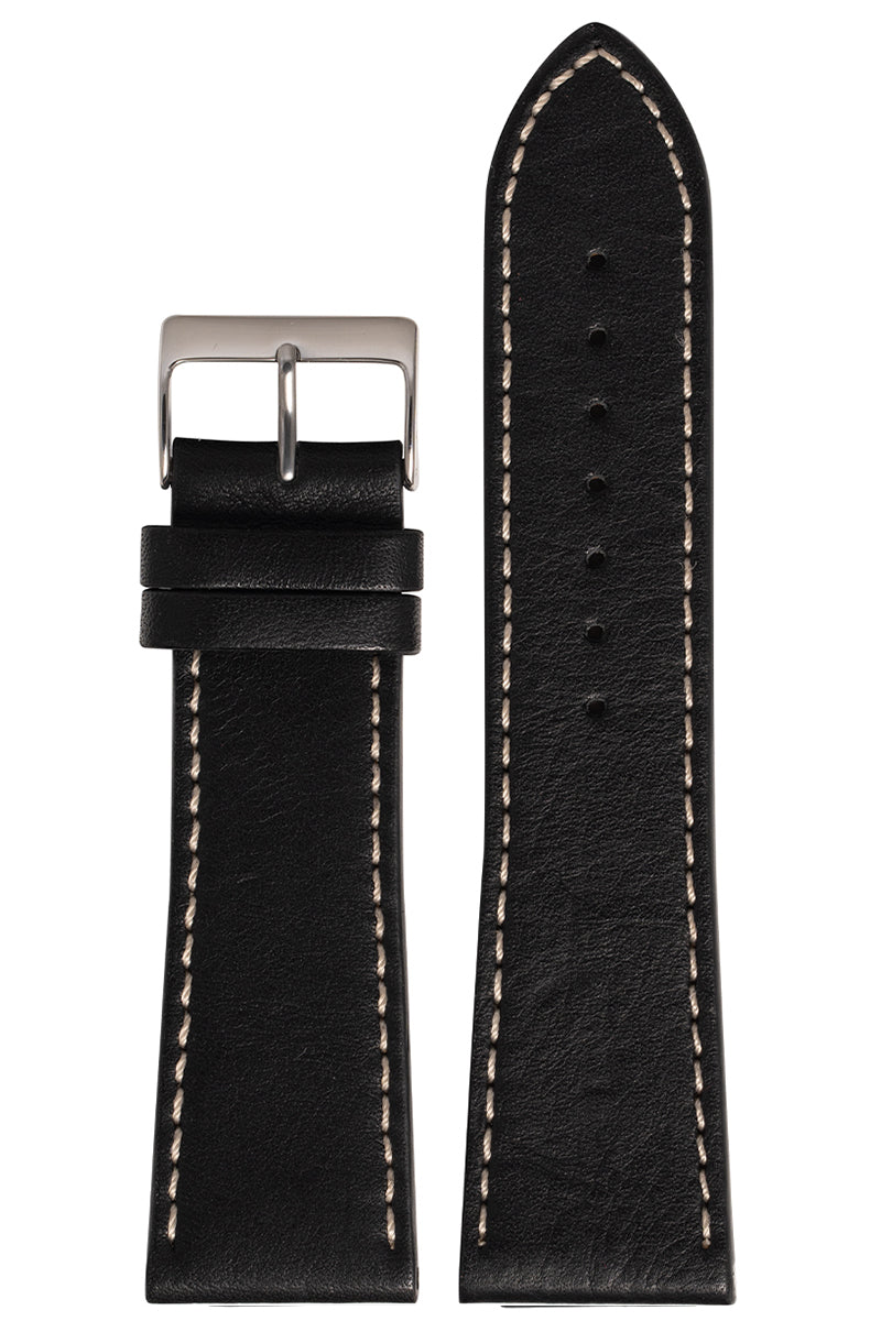 Pulseira Couro Lisa Preto Fivela Prata PU1025 (26mm)