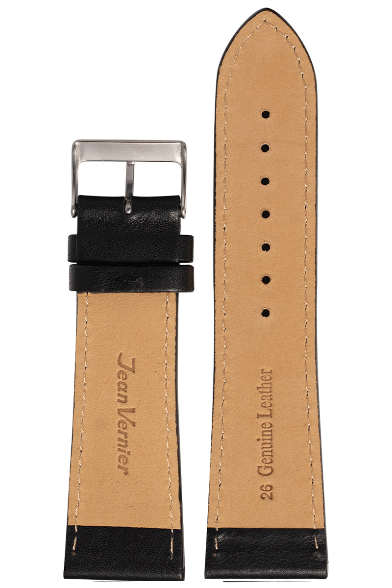 Pulseira Couro Lisa Preto Fivela Prata PU1025 (26mm) - Imagem 2