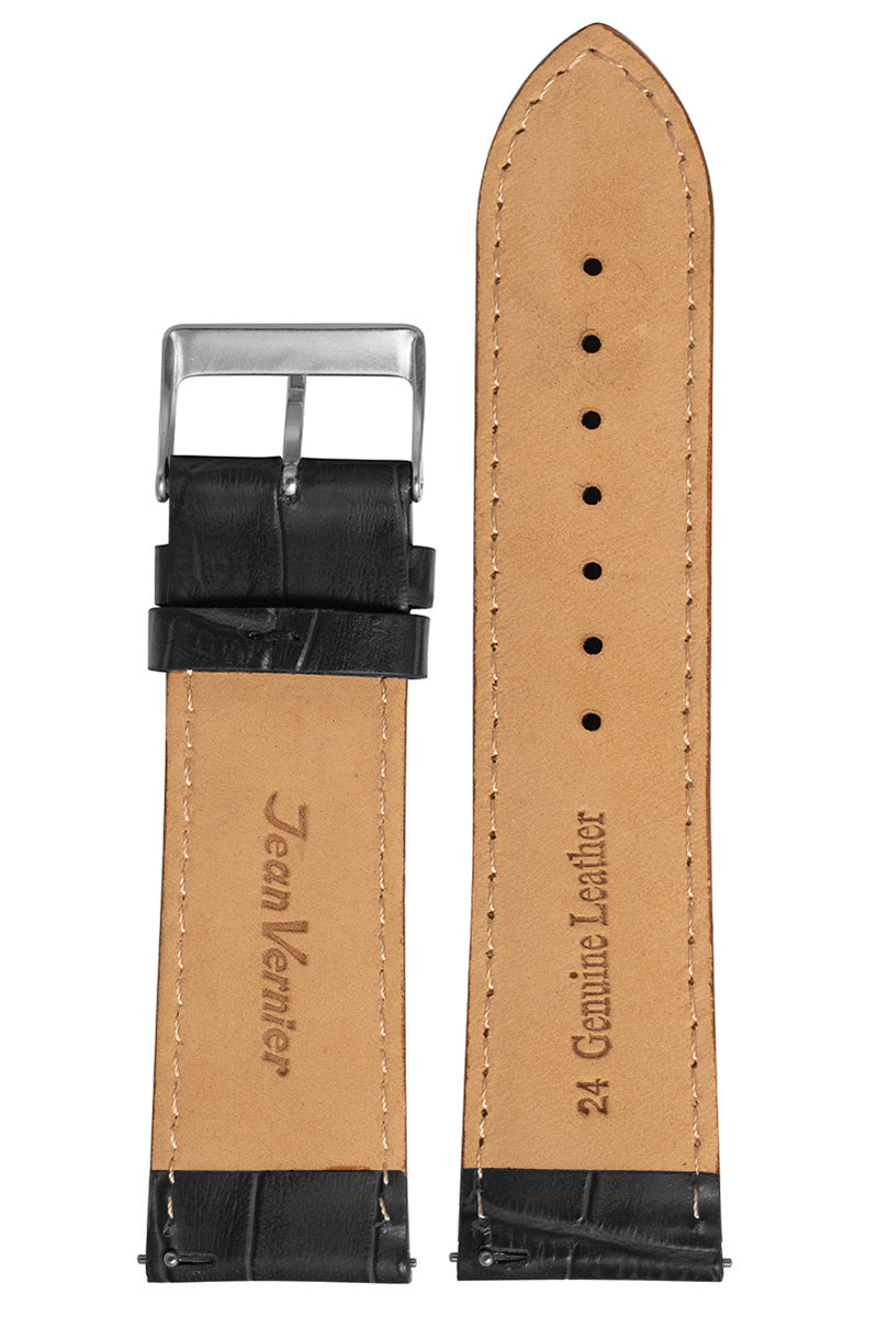 Pulseira Couro Preto Fivela Prata PU1022 (24mm) - Imagem 2