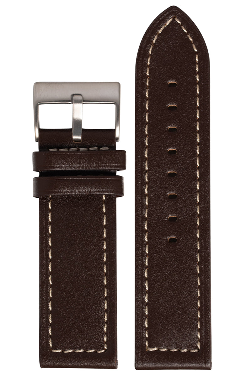 Pulseira Couro Reta Marrom Fivela Prata PU053.22 (22mm)