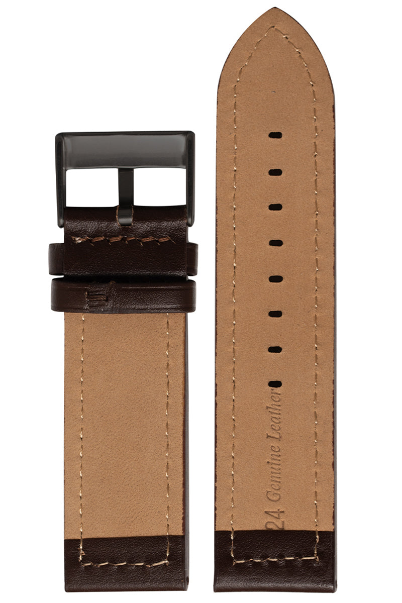 Pulseira Couro Reta Marrom Fivela Preto PU093 (24mm) - Imagem 2