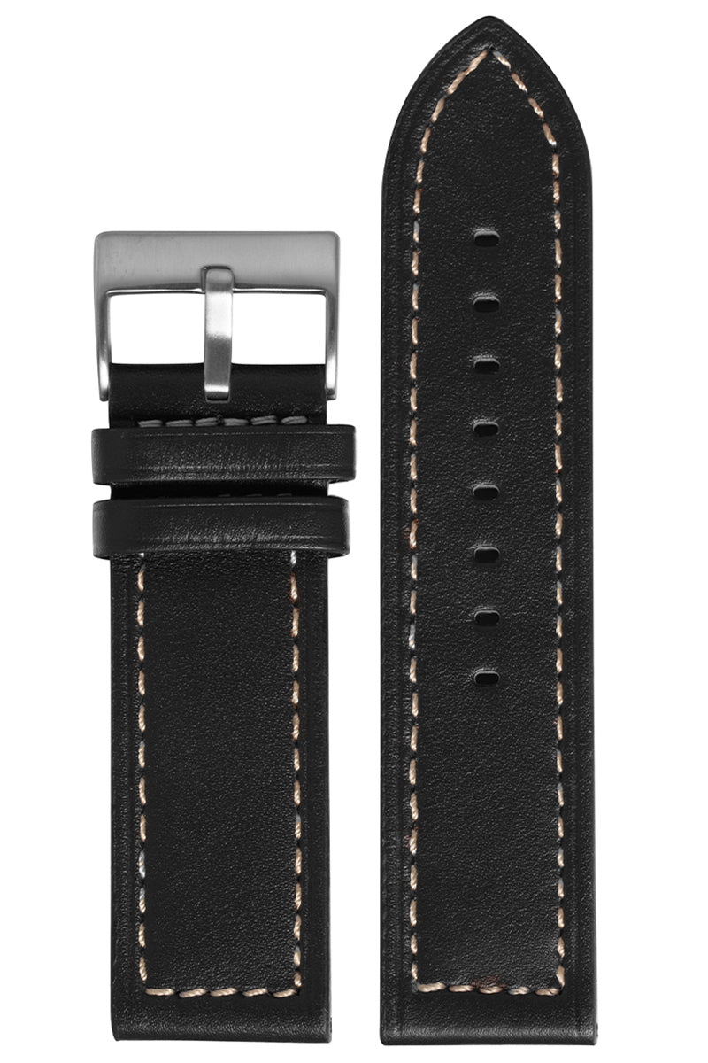 Pulseira Couro Reta Preto Fivela Prata PU052 (24mm)