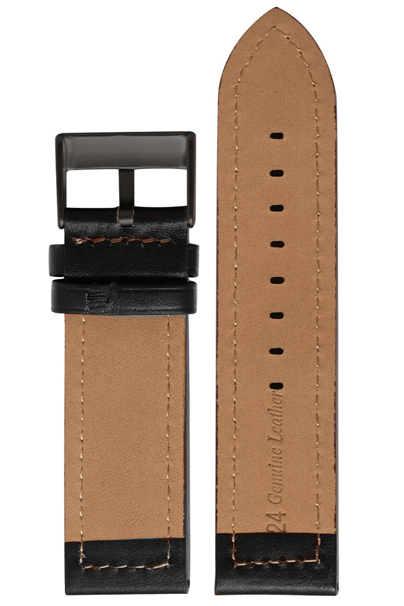 Pulseira Couro Reta Preto Fivela Preto PU094 (24mm) - Imagem 2