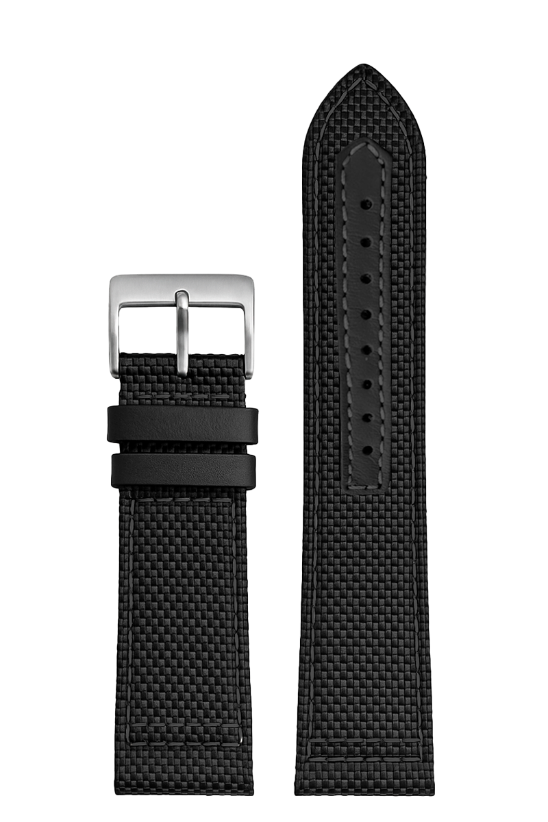 Pulseira Nylon Preta Fivela Prata PU296P (20mm)