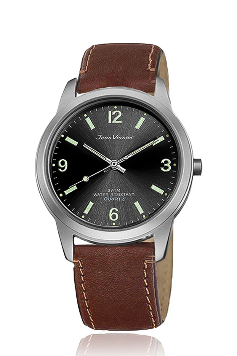 Relógio de Pulso Jean Vernier Caixa Titânio Pulseira Marrom JV02959