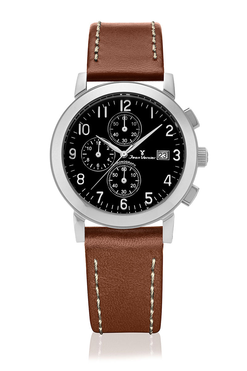 Relógio de Pulso Jean Vernier Couro Havana Cronógrafo JV11375PH