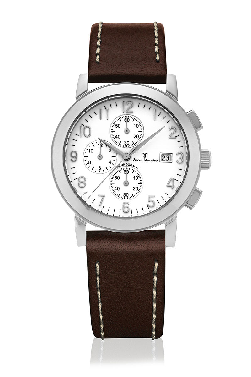 Relógio de Pulso Jean Vernier Couro Marrom Cronógrafo JV11375BM