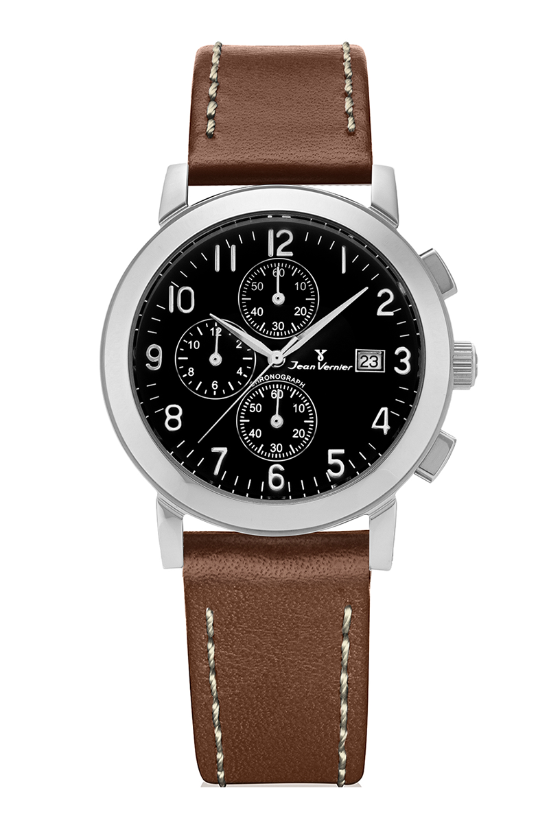 Relógio de Pulso Jean Vernier Couro Marrom Cronógrafo JV11375PM