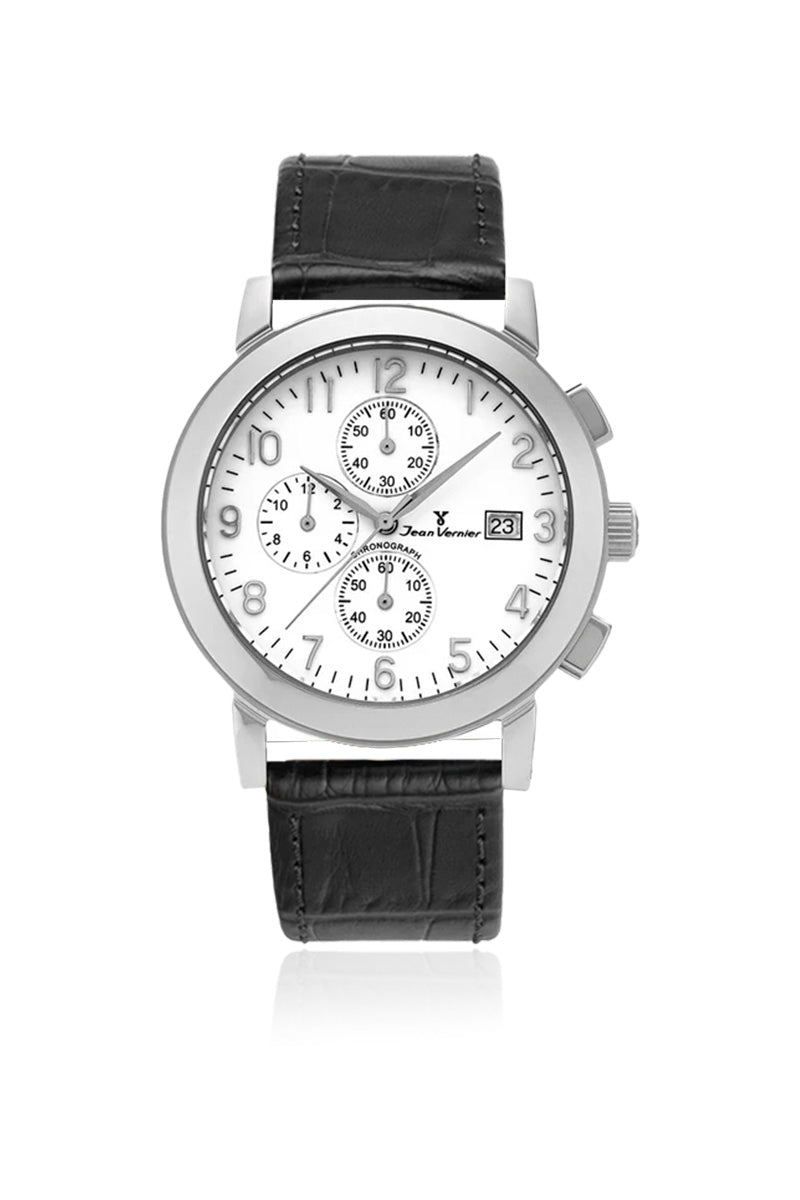 Relógio de Pulso Jean Vernier Couro Preto Cronógrafo JV11375BP