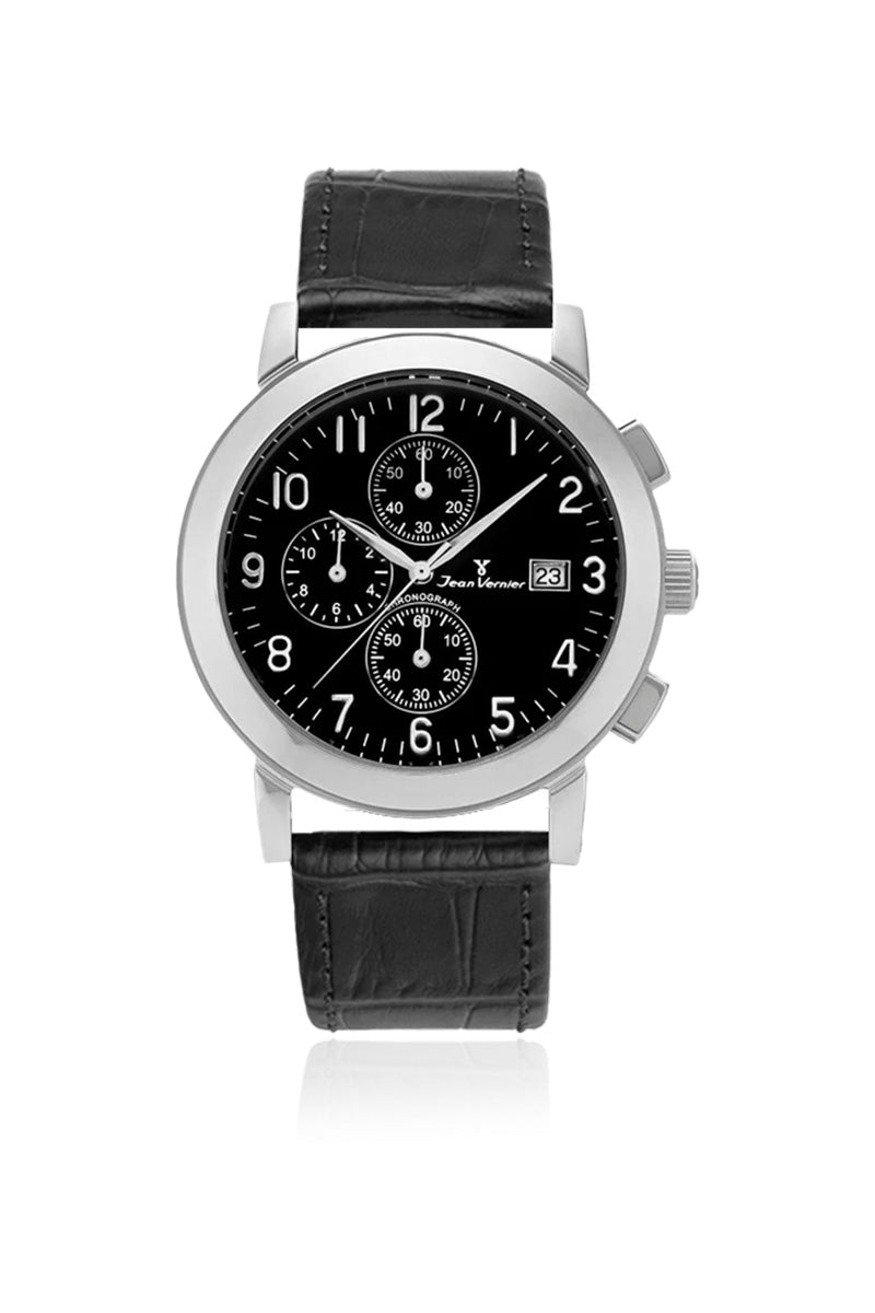 Relógio de Pulso Jean Vernier Couro Preto Cronógrafo JV11375PP
