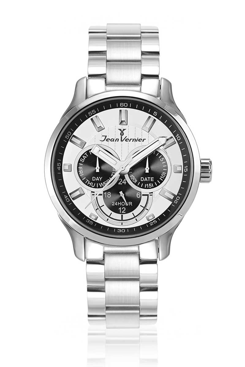 Relógio de Pulso Jean Vernier Masculino Prateado Cronógrafo JV01761