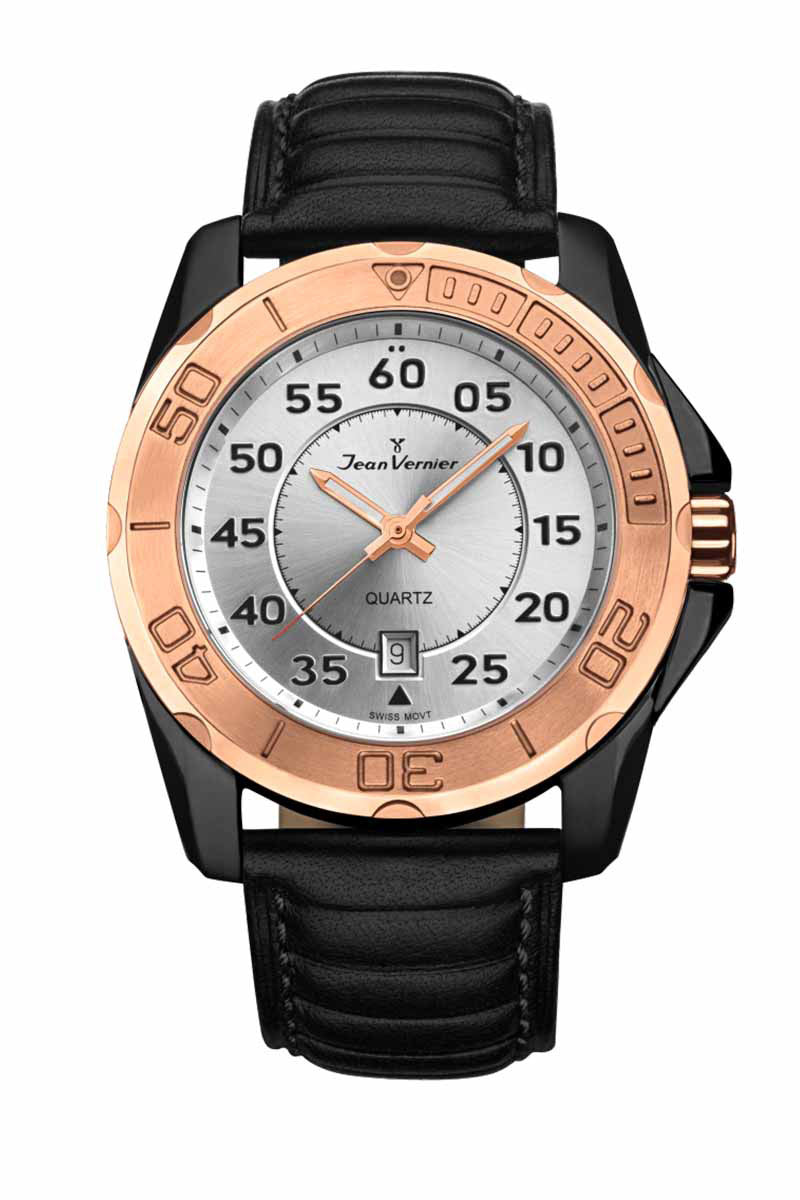 Relógio de Pulso Jean Vernier Masculino Pulseira Couro Preto JV61181B