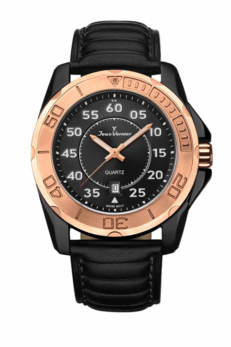 Relógio de Pulso Jean Vernier Masculino Pulseira Couro Preto JV61181P