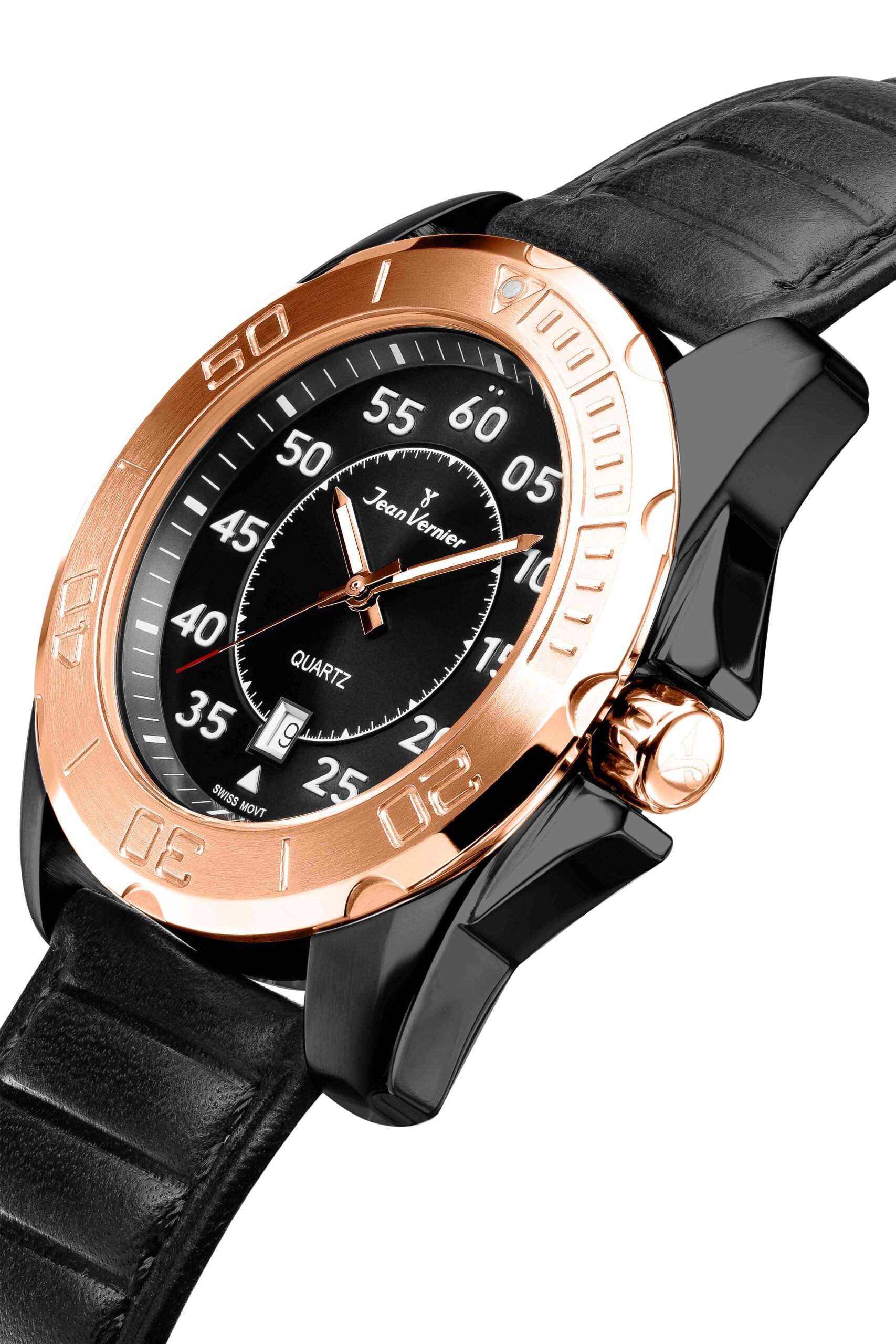 Relógio de Pulso Jean Vernier Masculino Pulseira Couro Preto JV61181P - Imagem 2