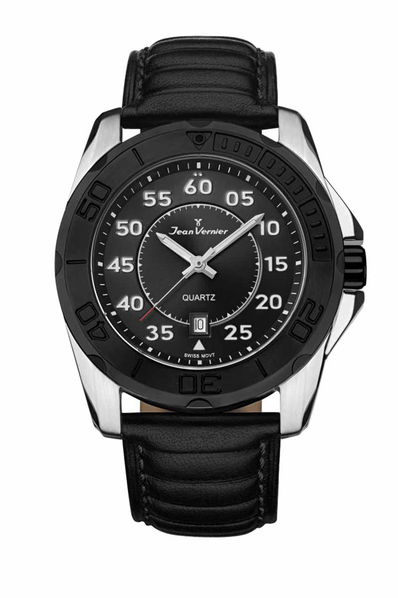 Relógio de Pulso Jean Vernier Masculino Pulseira Couro Preto JV61201P