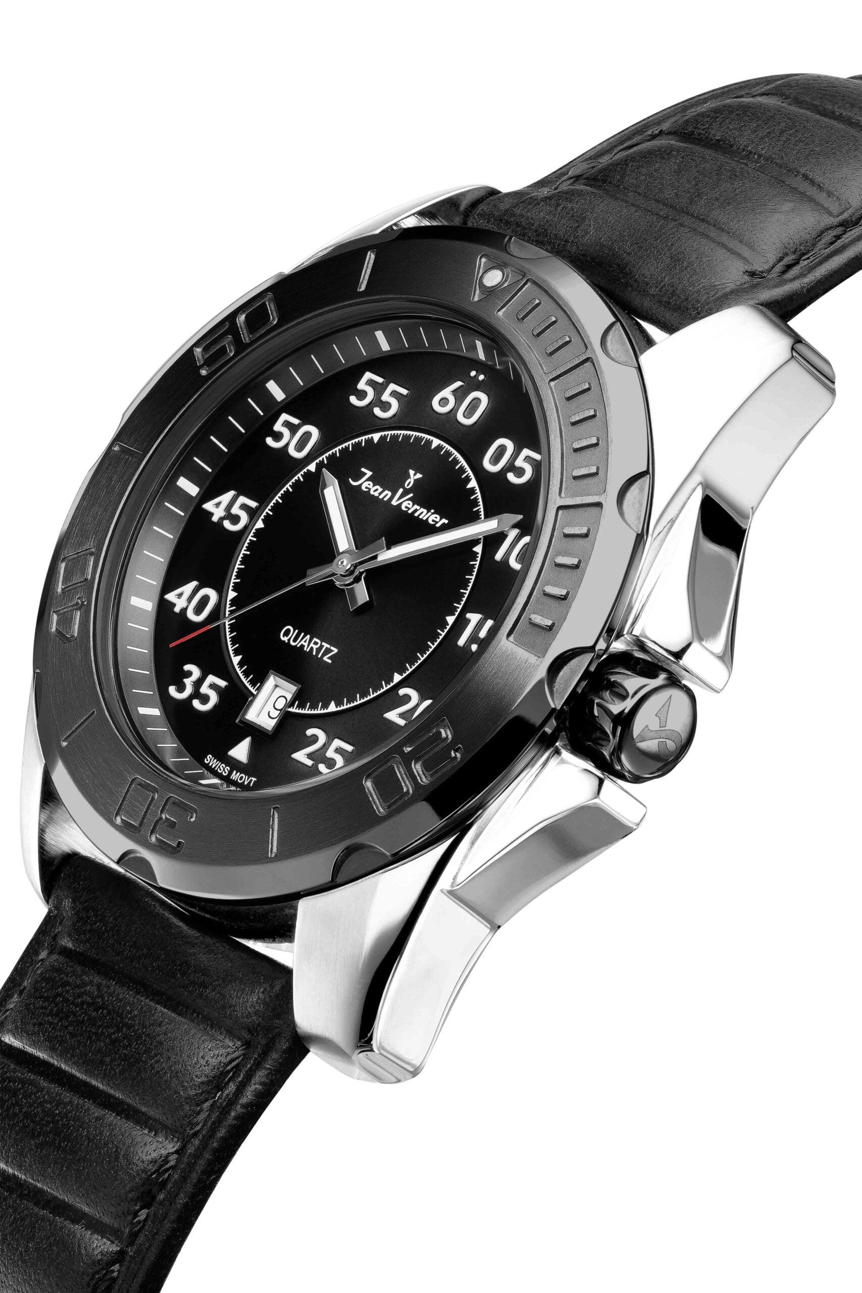 Relógio de Pulso Jean Vernier Masculino Pulseira Couro Preto JV61201P - Imagem 2