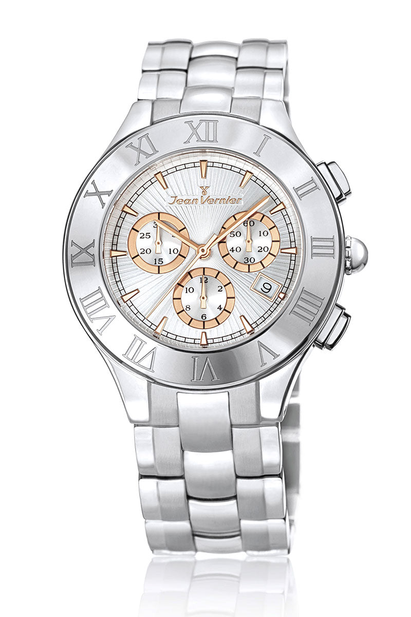 Relógio de Pulso Jean Vernier Prateado Cronógrafo JV03674