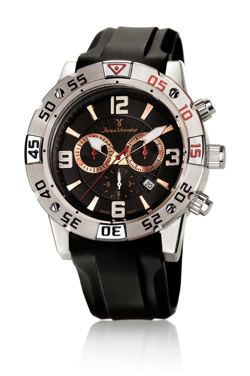 Relógio de Pulso Jean Vernier Preto Cronógrafo JV01111P