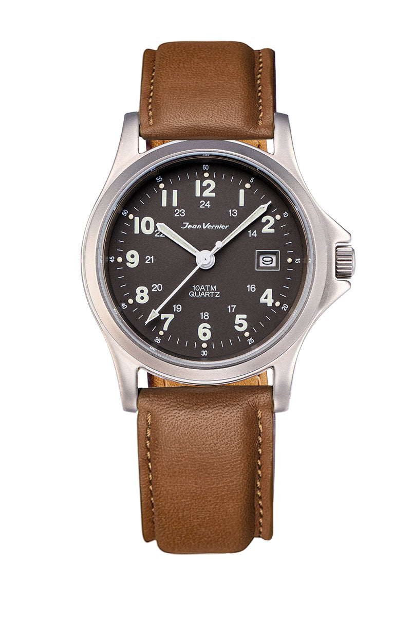 Relógio de Pulso Jean Vernier Pulseira Couro Marrom Calendário JV01331