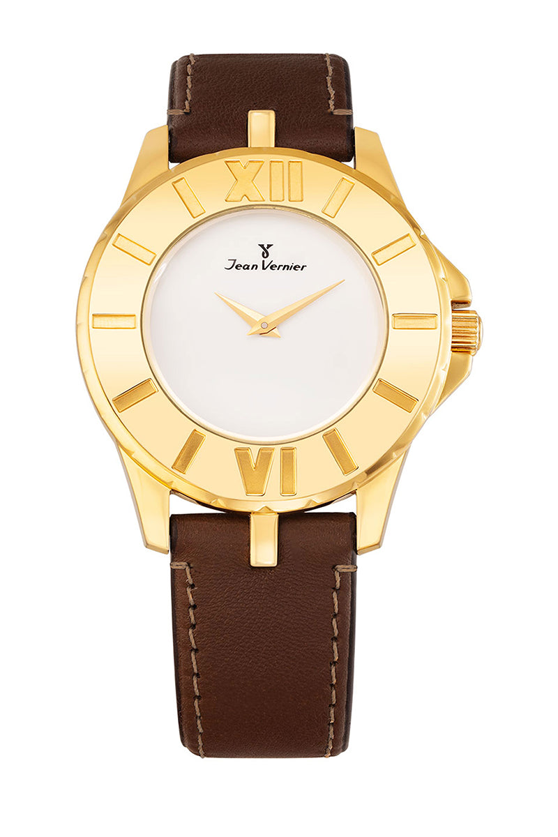 Relógio de Pulso Jean Vernier Pulseira Couro Marrom JV03220